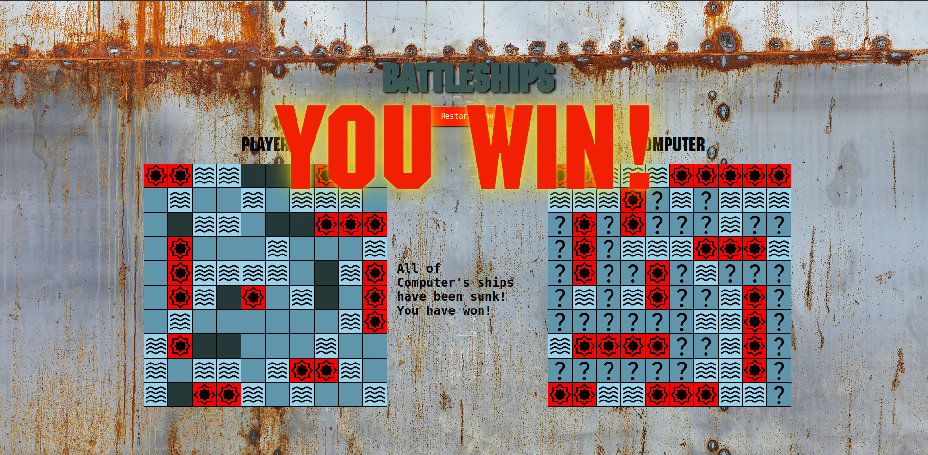 screenshot of battleships game