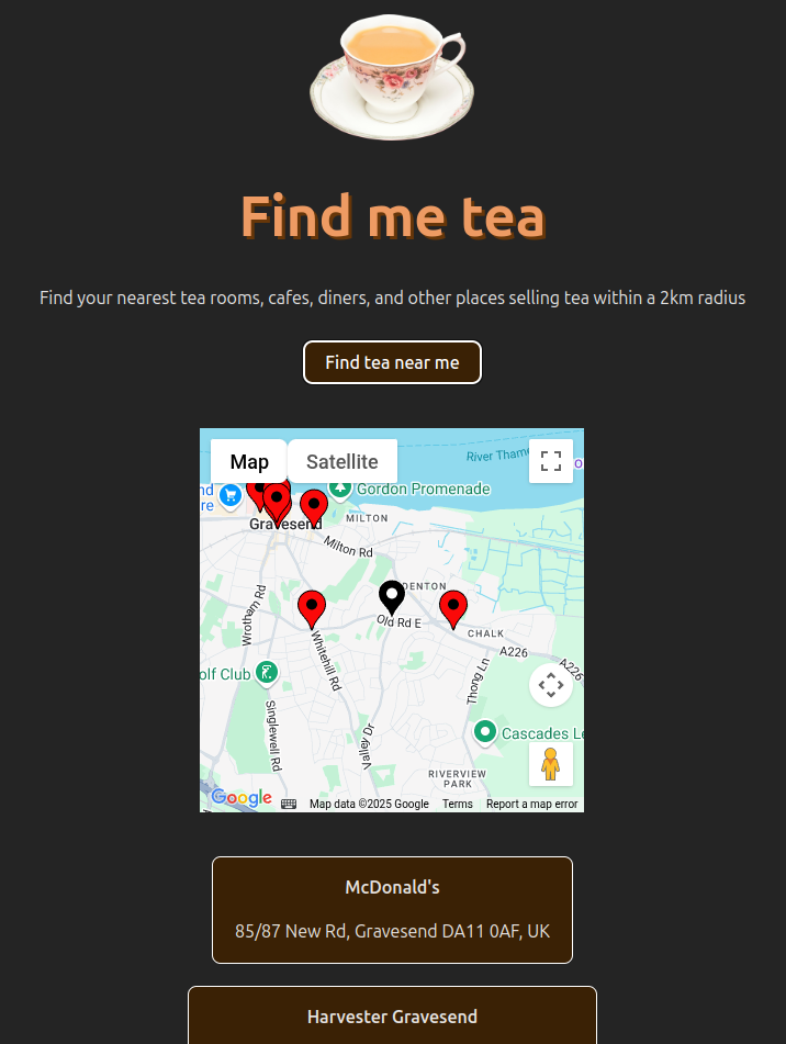 screenshot of find-me-tea app