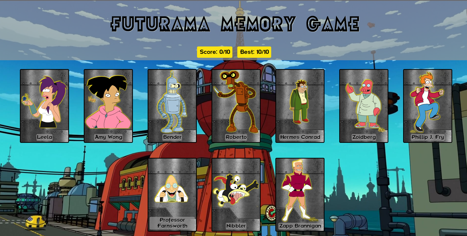 screenshot of memory card game