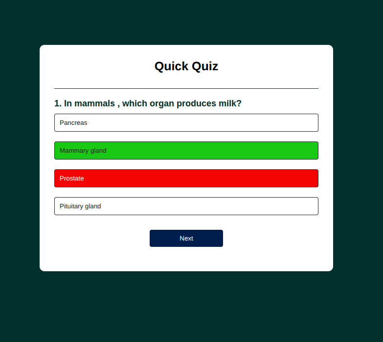 screenshot of quiz app
