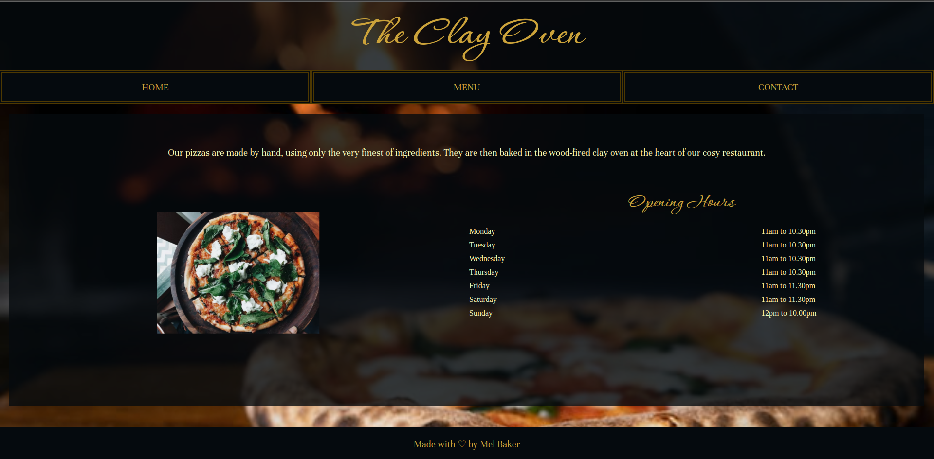 screenshot of restaurant site