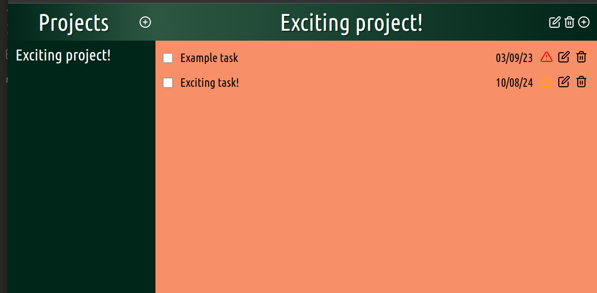 screenshot of to-do list app